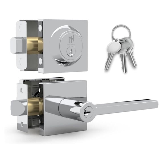 Mega Handles | Prime Entry Lever and Deadbolt Combo | Polished Chrome