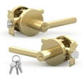 thumbnail image 1 of Mega Handles Raegen Keyed Entry Lever Door Handle Satin Brass Zinc Easy Install 2 Pack Keyed-Alike, 1 of 4