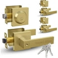 thumbnail image 1 of Mega Handles | Robell Entry Lever and Deadbolt Combo | 3 Pack Keyed- Alike | Satin Brass, 1 of 3