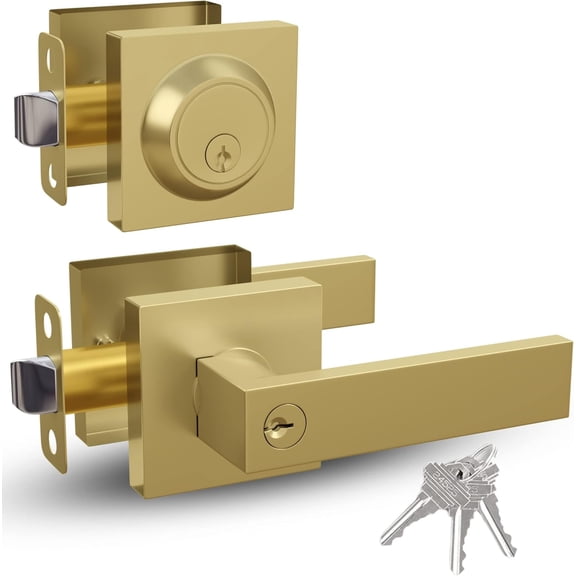Mega Handles | Robell Entry Lever and Deadbolt Combo | Satin Brass