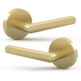thumbnail image 1 of Mega Handles Ronn Dummy Door Lever | Satin Brass, Round Rosette | Stainless Steel Reversible Design | 5" Lever Pack of 2, 1 of 4