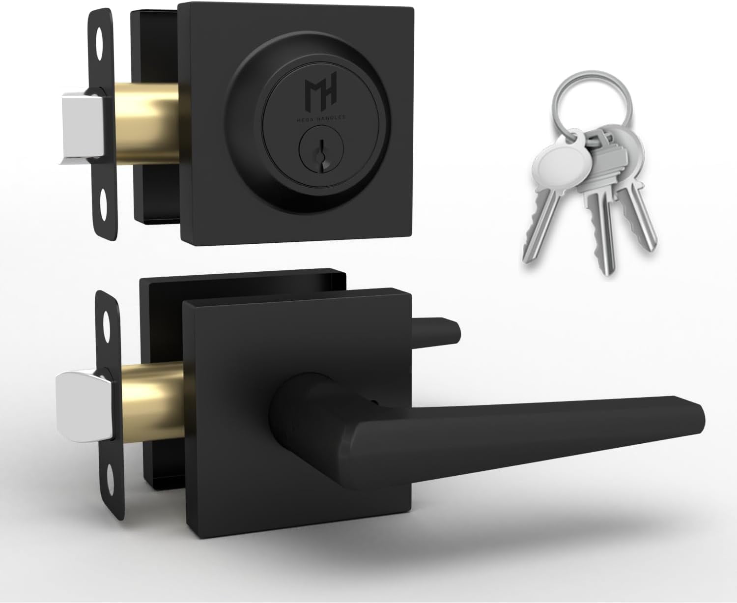 Matte Black Stainless Steel Lever Door Lock Handle Set