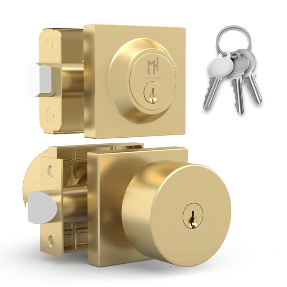 Mega Handles | Suana Door Knob and Deadbolt Combo | Satin Brass
