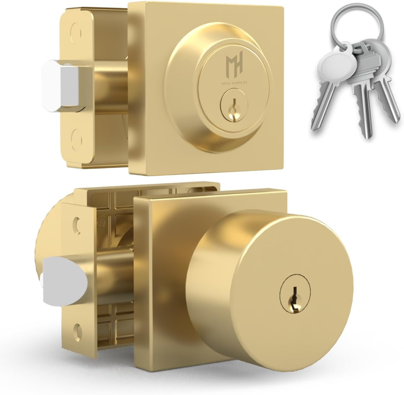 Suana Satin Brass Door Knob and Deadbolt Set
