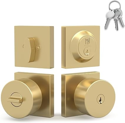 Mega Handles / Suana Combo / Door Knob and Square Deadbolt / Satin Brass