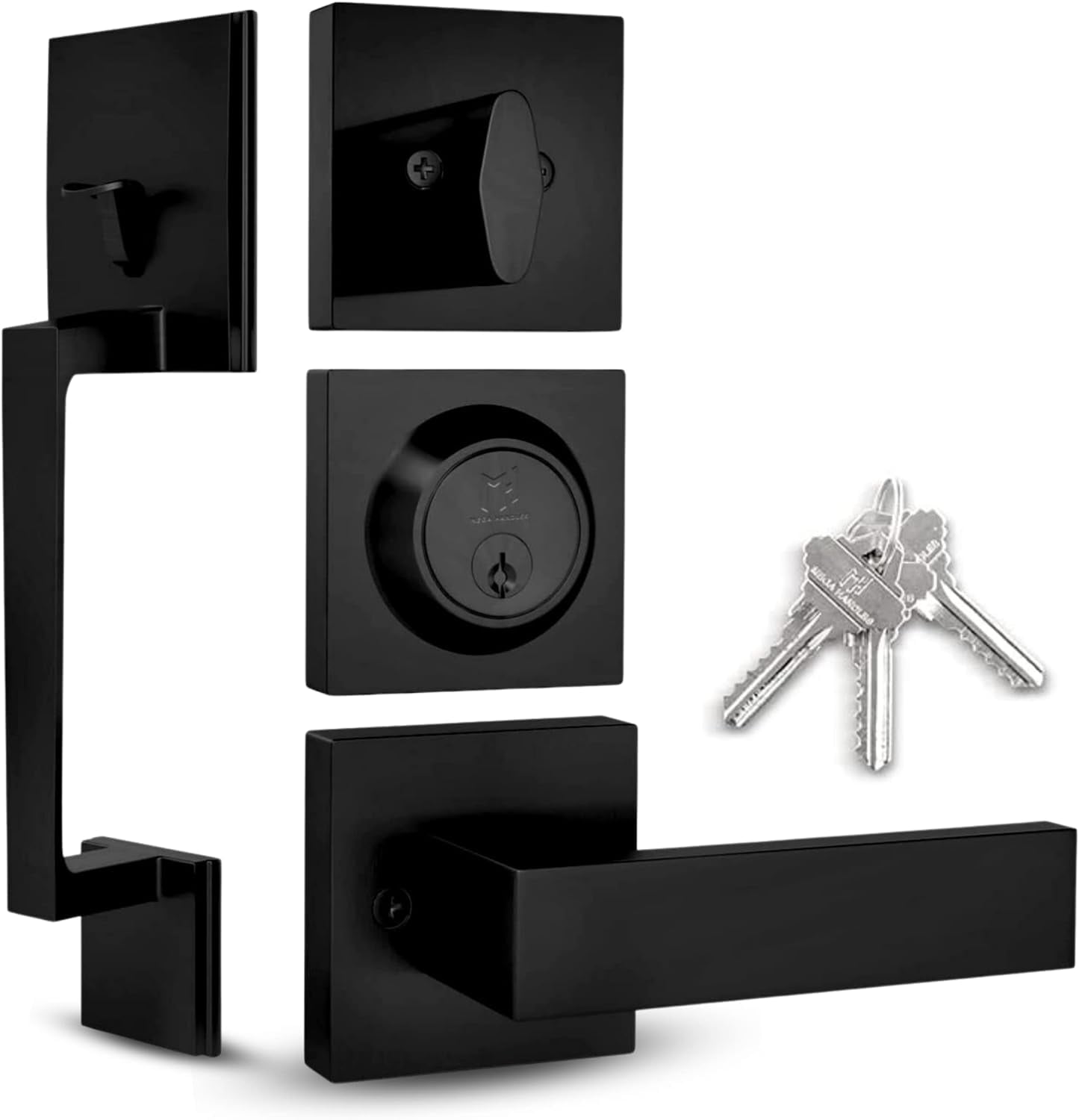 Matte Black Square Iron Door Handleset with Lever