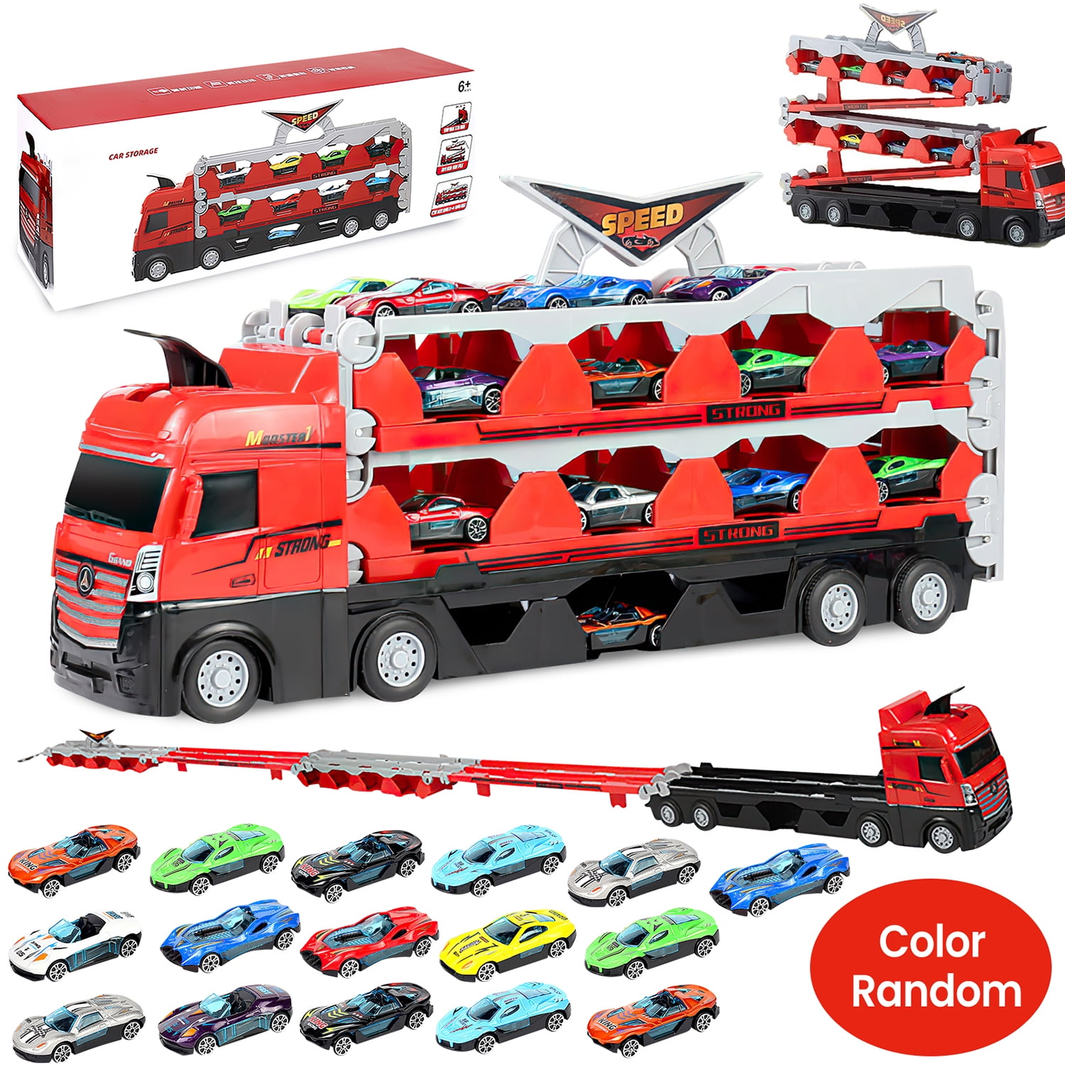Mega Hauler Truck with Ejection Race Track Big Truck Folding