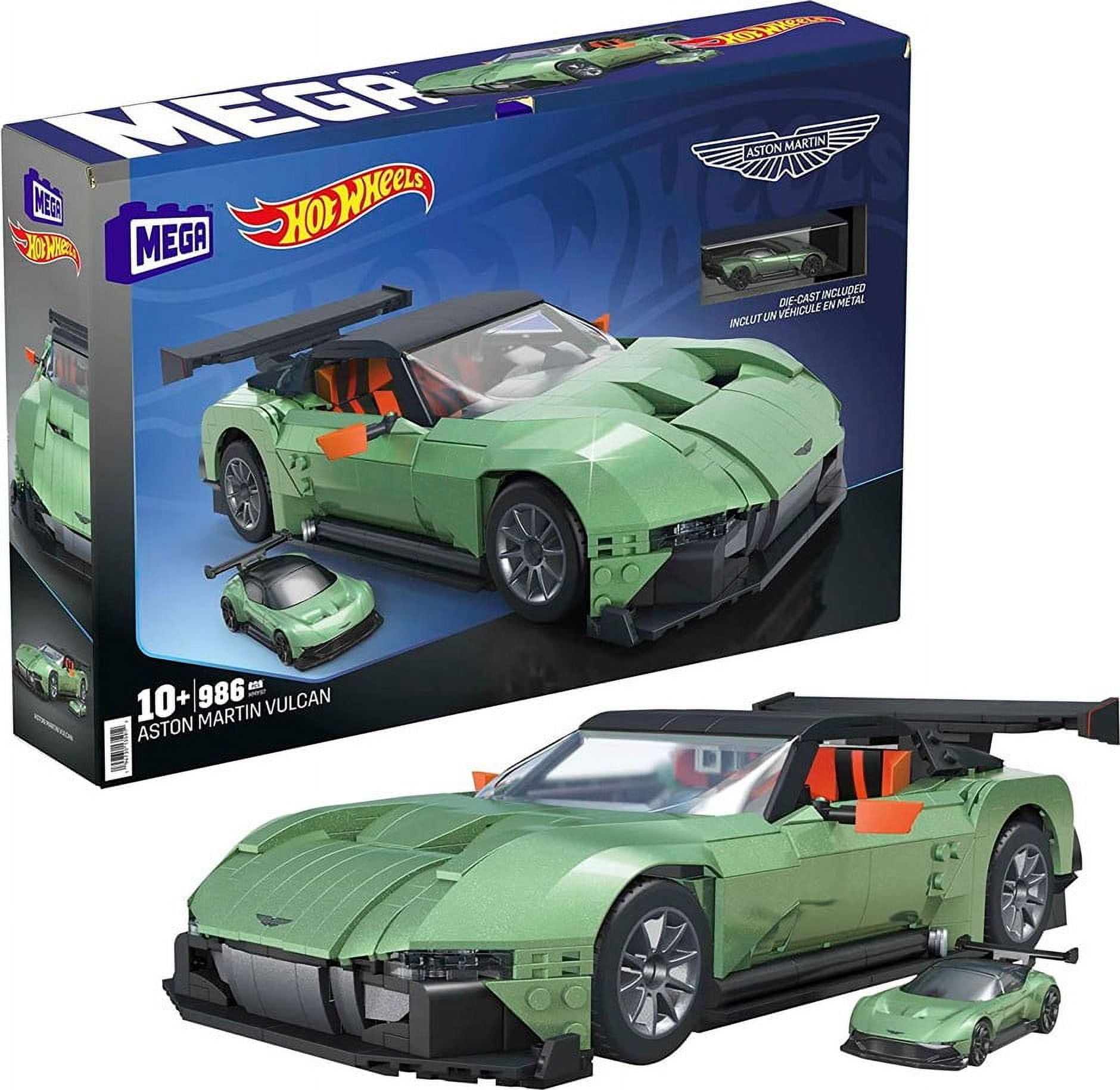 Mega Hot Wheels Green Aston Martin Vulcan Building Set with 986 Pieces