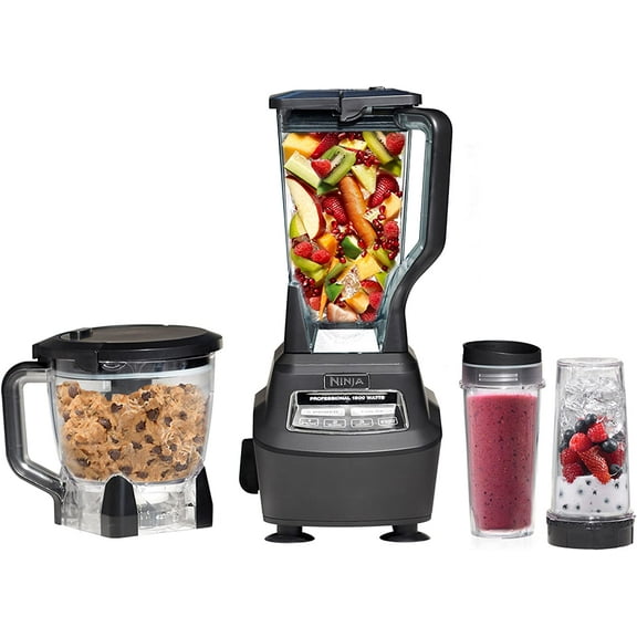 Mega Kitchen System, 1500W, 72 oz. Full-Size Blender & 8-Cup Food Processor with (2) 16 oz. To-Go Cups, Total Crushing Technology - Smoothies, Ice Crushing, Purees, Dough & More, Black