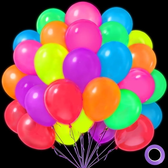Mega-L 100 Pcs UV Neon Balloons, 12" Fluorescent Latex Glow in the Dark Party Supplies for Birthday Party, Let's Rave Decorations