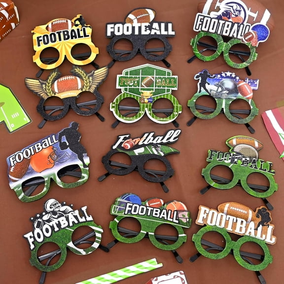Mega-L 12 Pcs Football Eyeglasses, American Football 2026 Party Supplies Party Favors, Glitter Super Ball Photo Booth Props for Sports-themed Gameday Championship Party Decorations