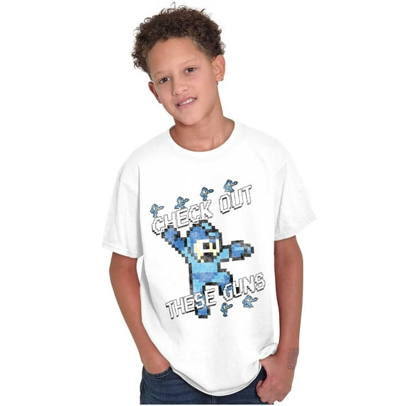 Mega Man 8bit Check Out These Guns Crewneck T Shirts Boy Girl Teen Brisco Brands X