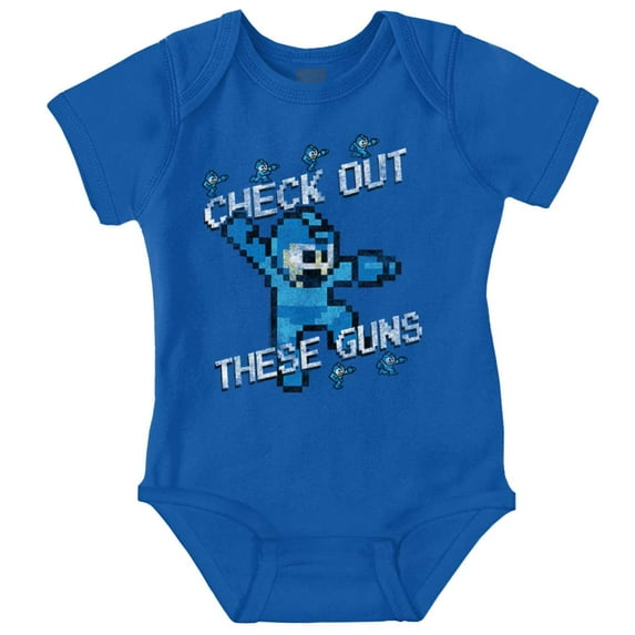 Mega Man 8bit Check Out These Guns Romper Boys or Girls Infant Baby Brisco Brands 12M