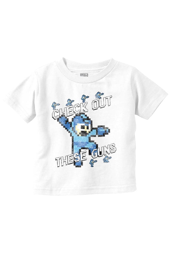 Mega Man 8bit Check Out These Guns Toddler Boy Girl T Shirt Infant Toddler Brisco Brands 4T