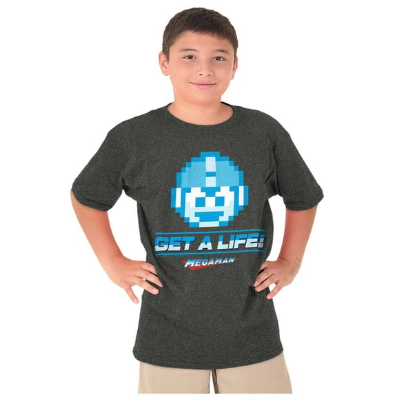 Mega Man 8bit Video Game Get A Life Crewneck T Shirts Boy Girl Teen Brisco Brands L