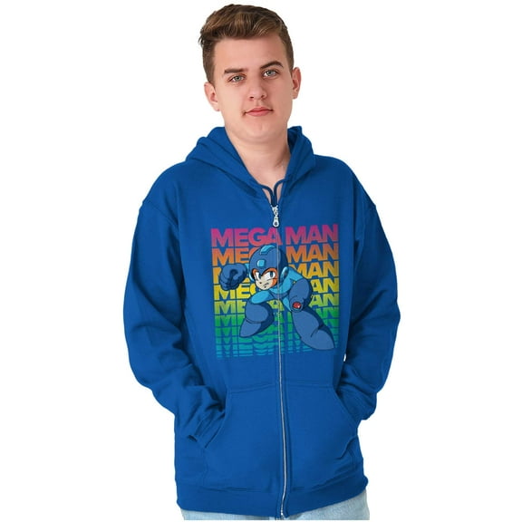 Mega Man 90s Anime Cartoon Character Unisex Plus Size Zip Hoodie Brisco Brands 5X