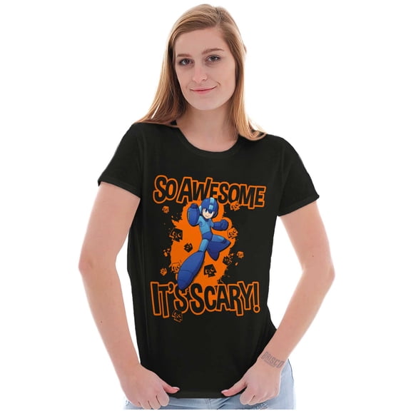 Mega Man Awesome Scary Halloween Women's T Shirt Ladies Tee Brisco Brands S