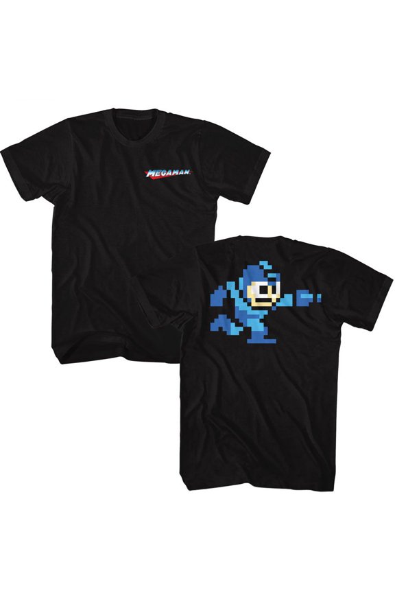 Mega Man Bb2 Front And Back Black Adult T-Shirt