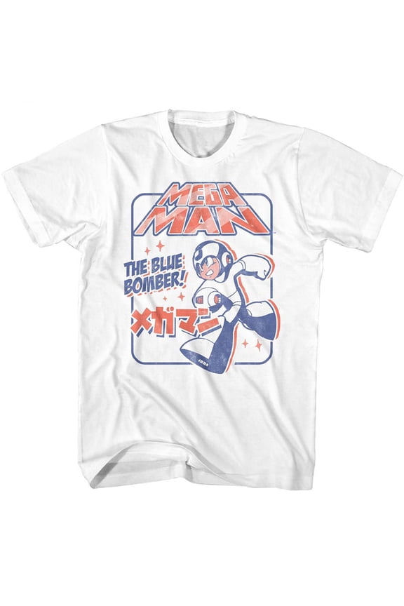 Mega Man Blue Bomber Again White Adult T-Shirt