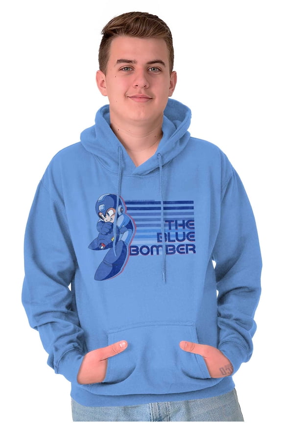 Blue Bomber Cool 90s Anime Unisex Plus Size Hoodie Brisco Brands 2X