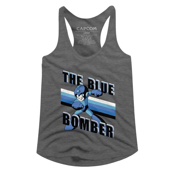 Mega Man Blue Bomber Stripes Graphite Junior Women's Racerback Tank Top