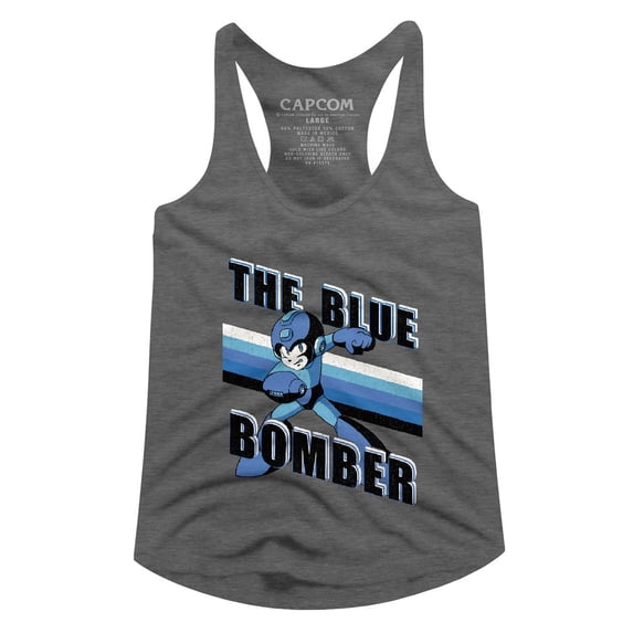 Mega Man Blue Bomber Stripes Graphite Junior Women's Racerback Tank Top