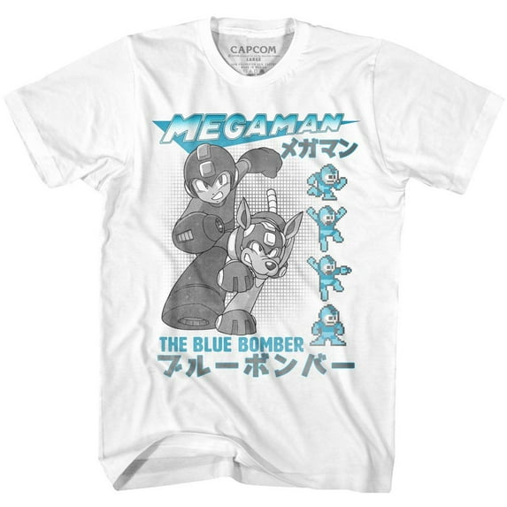 Mega Man Blue Bomber White Adult T-Shirt 6Xl