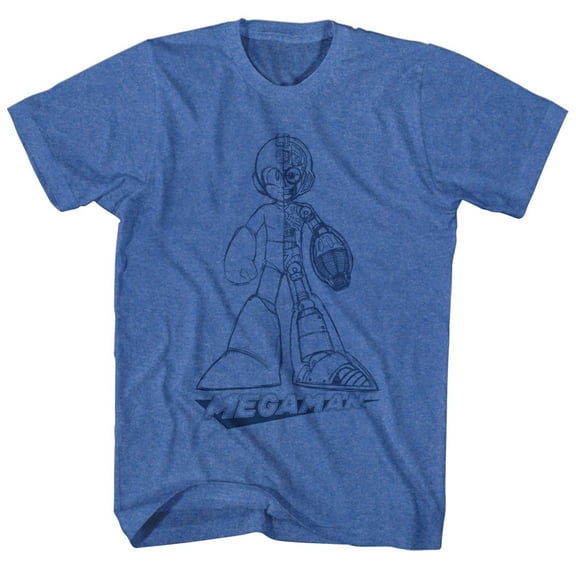 Mega Man Blueprint Royal Heather Adult T-Shirt