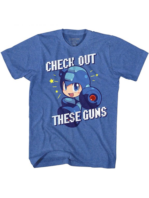 Mega Man Capcom Video Game Check It Out Retro Royal Heather Adult T-Shirt Tee