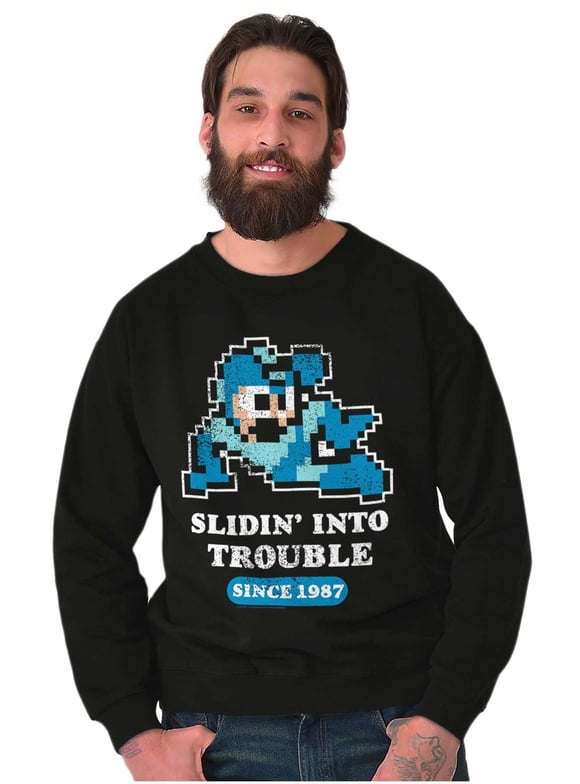 Mega Man Cartoon Slidin Into Trouble Sweatshirt for Men or Women Brisco Brands 2X