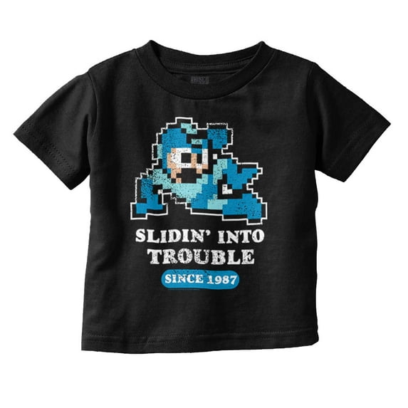 Mega Man Cartoon Slidin Into Trouble Toddler Boy Girl T Shirt Infant Toddler Brisco Brands 12M