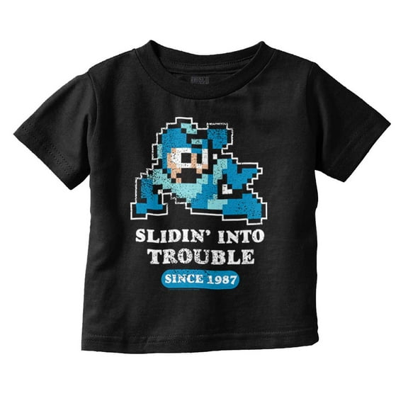Mega Man Cartoon Slidin Into Trouble Toddler Boy Girl T Shirt Infant Toddler Brisco Brands 12M