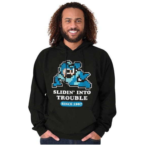 Mega Man Cartoon Slidin Into Trouble Unisex Plus Size Hoodie Brisco Brands 2X