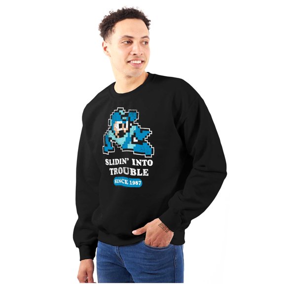 Mega Man Cartoon Slidin Into Trouble Unisex Plus Size Sweatshirt Brisco Brands 2X
