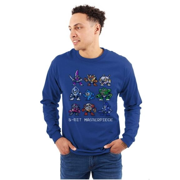 Mega Man Characters 8-bit Masterpiece Unisex Plus Size Long Sleeve Shirt Brisco Brands 2X