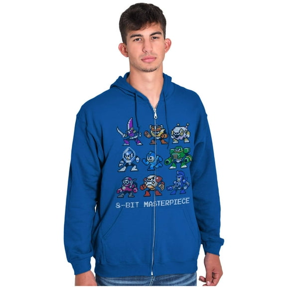 Mega Man Characters 8-bit Masterpiece Unisex Plus Size Zip Hoodie Brisco Brands 2X
