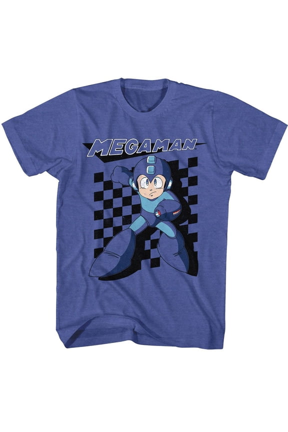 Mega Man Checkered Royal Heather Adult T-Shirt