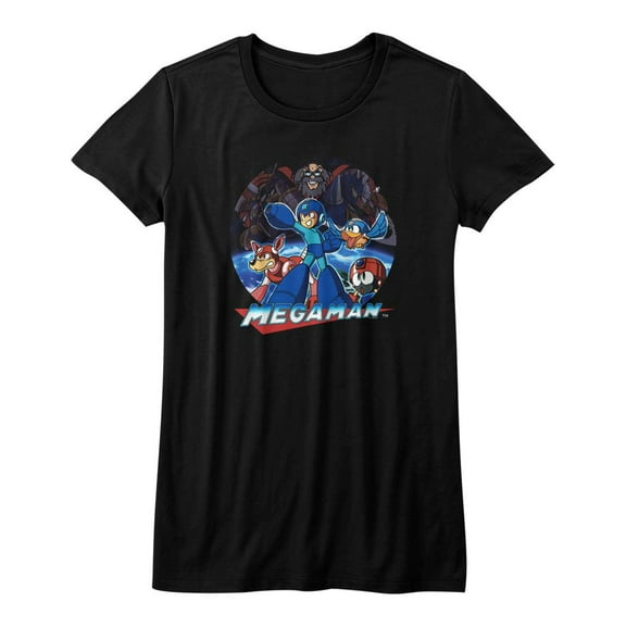 Mega Man Collage Black Junior Women's T-Shirt