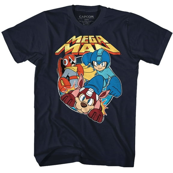 Mega Man Flat Colors Navy Adult T-Shirt