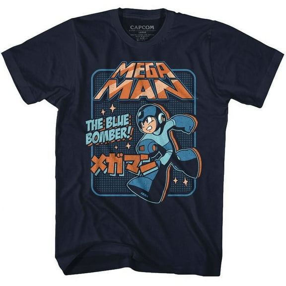 Mega Man Graphic Blu Bomber Navy Adult T-Shirt 3Xlt