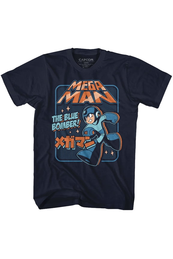 Mega Man Graphic Blu Bomber Navy Adult T-Shirt