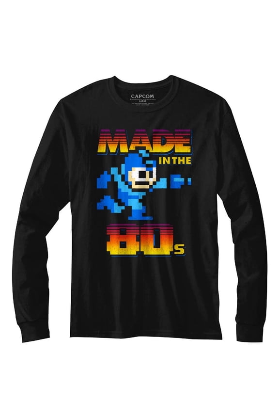 Mega Man Made In The 80's Black Adult Long Sleeve T-Shirt