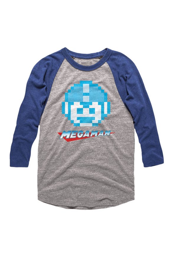 Mega Man Mega Face Adult Raglan Baseball T-Shirt