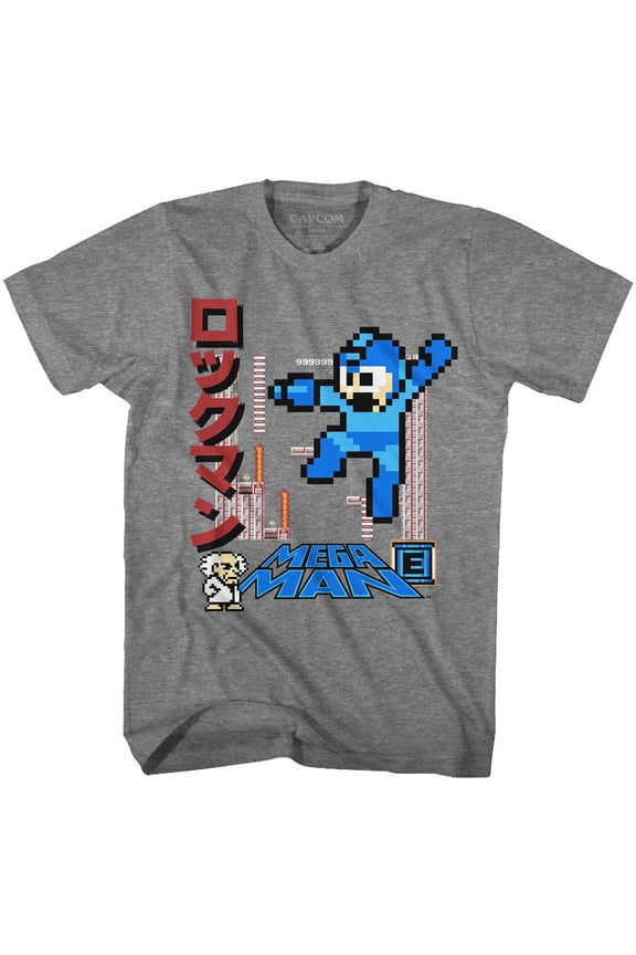 Mega Man Mega Mega Man Graphite Heather Adult T-Shirt