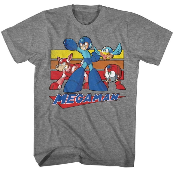 Mega Man Multi Color Rectangles Graphite Heather Adult T-Shirt
