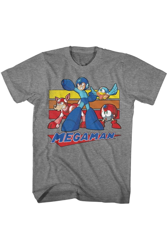 Mega Man Multi Color Rectangles Graphite Heather Adult T-Shirt
