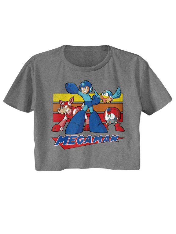 Mega Man Multi Color Rectangles Graphite Heather Women's Festival Cali Crop Top T-Shirt