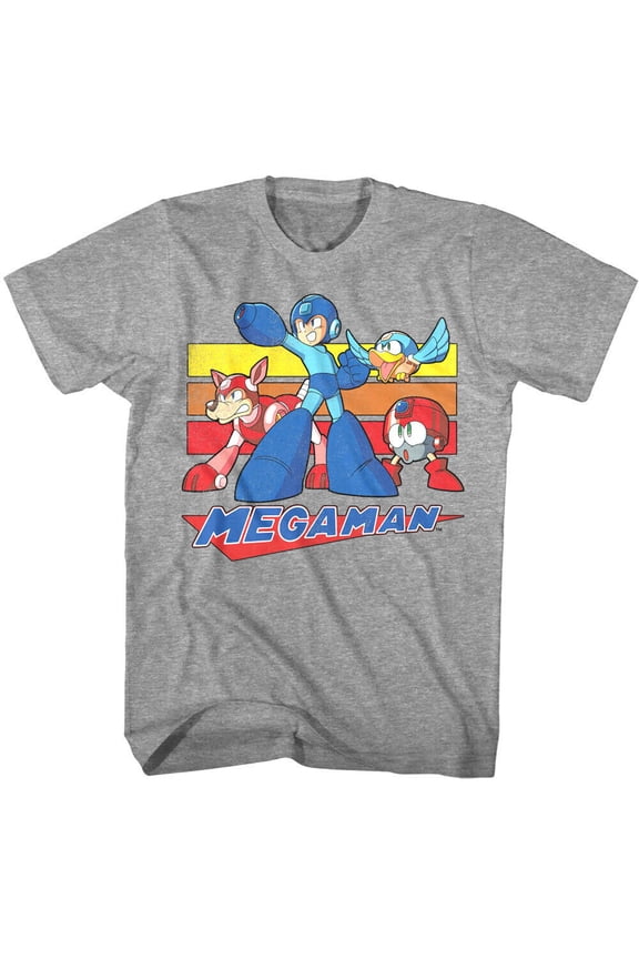 Mega Man Multi Color Rectangles Graphite Heather Youth S/S Tshirt M (10 12)