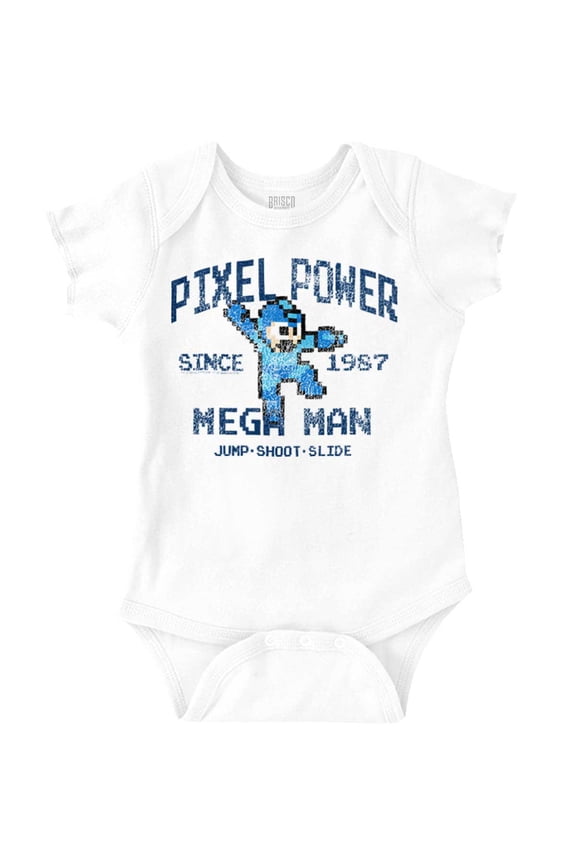 Mega Man Pixel Power 80s 8bit Gamer Romper Boys or Girls Infant Baby Brisco Brands NB