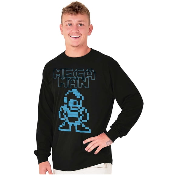 Mega Man Pixelated Video Game Robot Plus Size Long Sleeve Graphic Tee Shirt Brisco Brands 3X